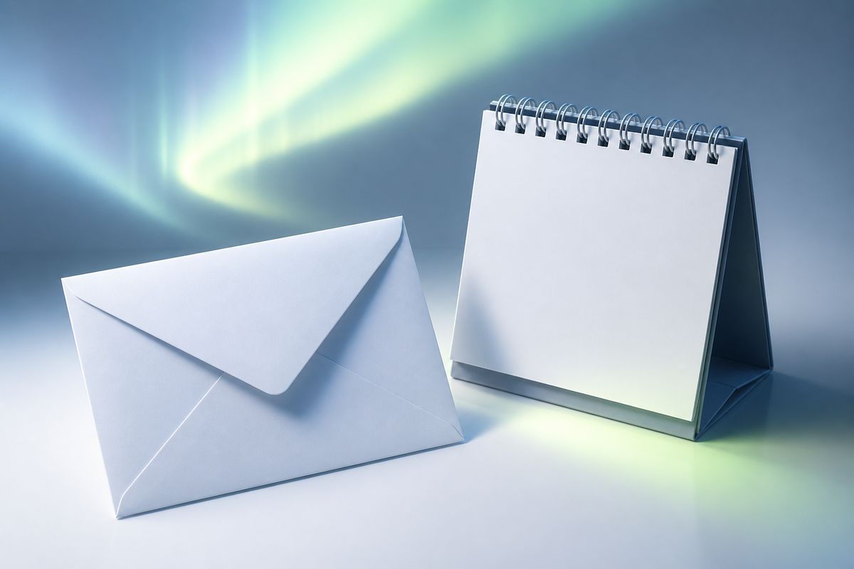Envelope and calendar illustrating contact correspondence
