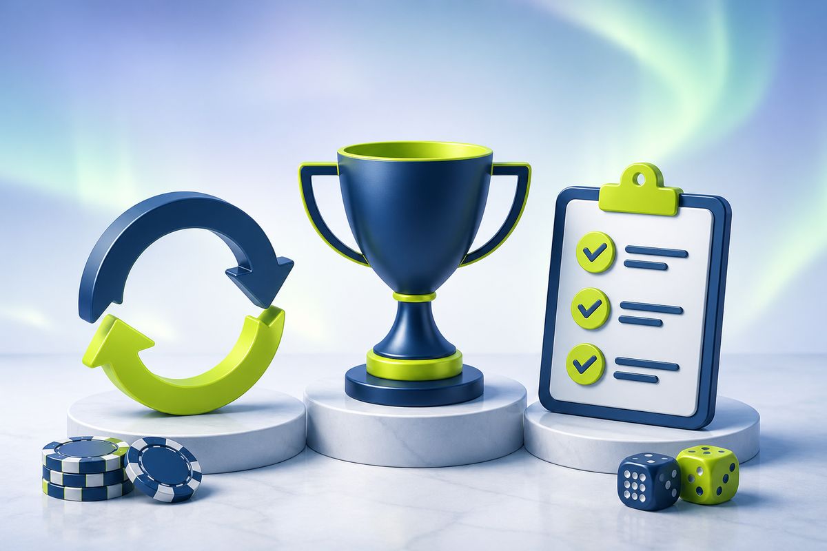 Trophy, checklist and loop arrow illustrating promotion types