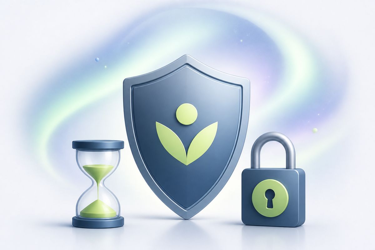 Illustration of shield, hourglass and lock for safer gambling controls